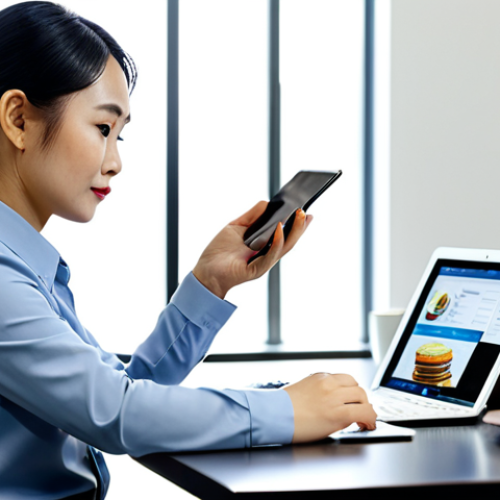 Home 9 A professional Vietnamese businesswoman, early 30s, in a modest business blouse and smart trousers, seated at a modern desk. She is intently reviewing digital marketing data and sales analytics on a laptop screen, with a tablet open beside it showing social media trends. The setting is a clean, brightly lit, contemporary bakery office, with a subtle, branded coffee cup on the desk and a beautifully displayed cake in the soft-focused background. Soft natural daylight illuminates the scene, creating a professional and focused atmosphere. Perfect anatomy, correct proportions, natural pose, well-formed hands, proper finger count, natural body proportions, professional photography, high resolution, sharp focus, safe for work, appropriate content, fully clothed, professional, modest clothing, appropriate attire.