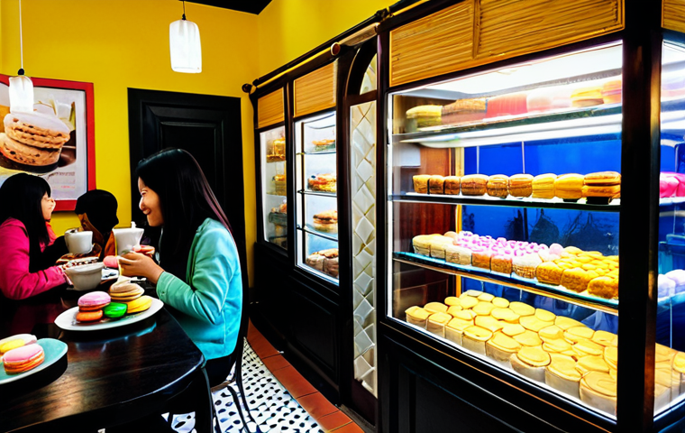 디저트 전문가와 카페 운영의 차이점 - **Image Prompt:** A brightly lit, cozy Vietnamese café interior, filled with patrons enjoying coffee...