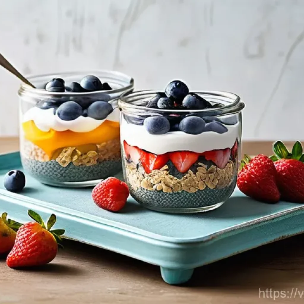 디저트 전문가로서의 혁신적 아이디어 - **Prompt 1: A Vibrant Healthy Dessert Spread**
"A brightly lit, clean, and modern kitchen counte...