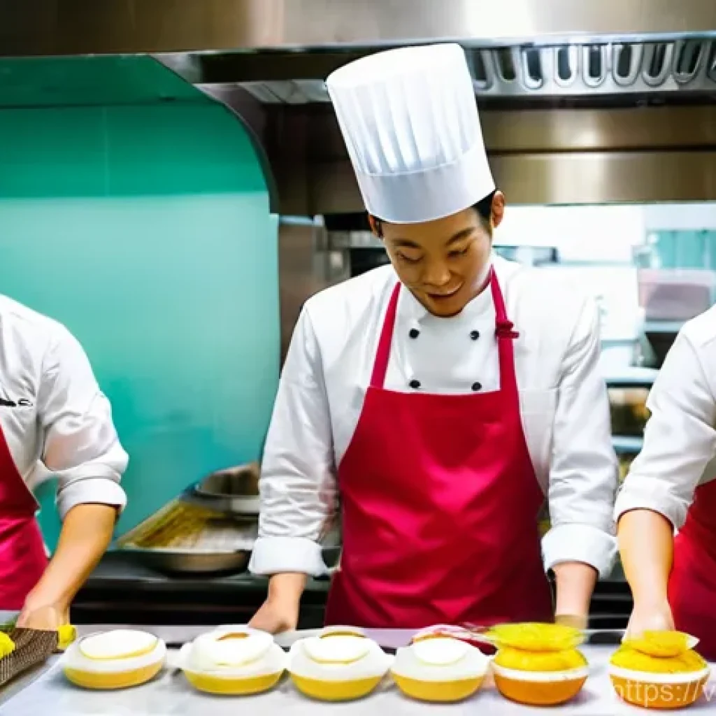 디저트 전문가의 팀 관리 스킬 - **Vibrant Team Collaboration in a Vietnamese Patisserie**
    A bustling, modern Vietnamese patisser...