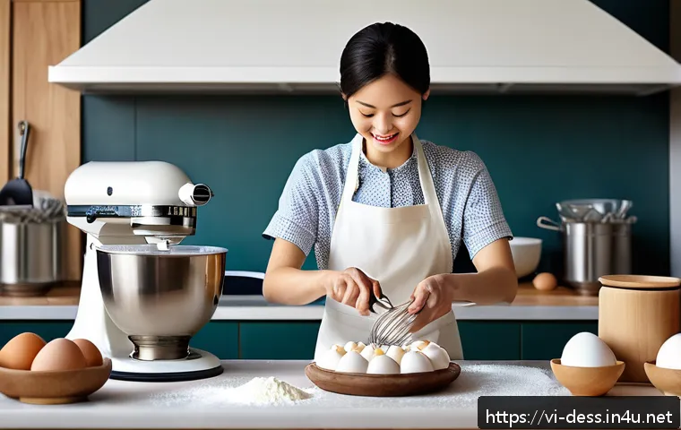 디저트 전문가 시험 합격 노하우 - A vibrant kitchen scene focused on a skilled baker practicing basic cake-making techniques. The imag...