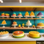 Home 23 디저트 전문가의 진로 확장 가능성 - A vibrant Vietnamese bakery interior showcasing a variety of innovative cakes made with tropical fru...